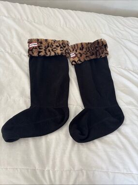Hunter Black Boot Liners with Leopard Faux Fur Cuff